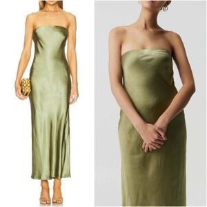 Revolve SNDYS Angelina Neck Tie Maxi Dress Satin Green Size S NWT $125
